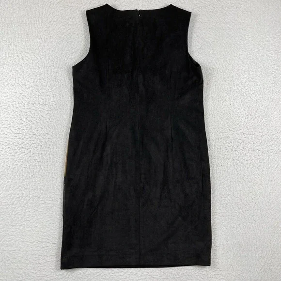 Chicos Dress Womens 1 Petite Medium 8P Black Brown Suede Faux Leather Patchwork - Picture 2 of 14